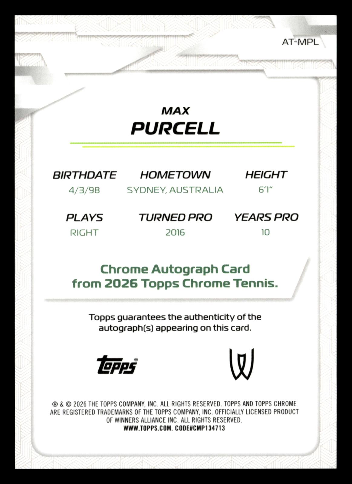 2026 Topps Chrome #AT-MPL Max Purcell Base Autographs II