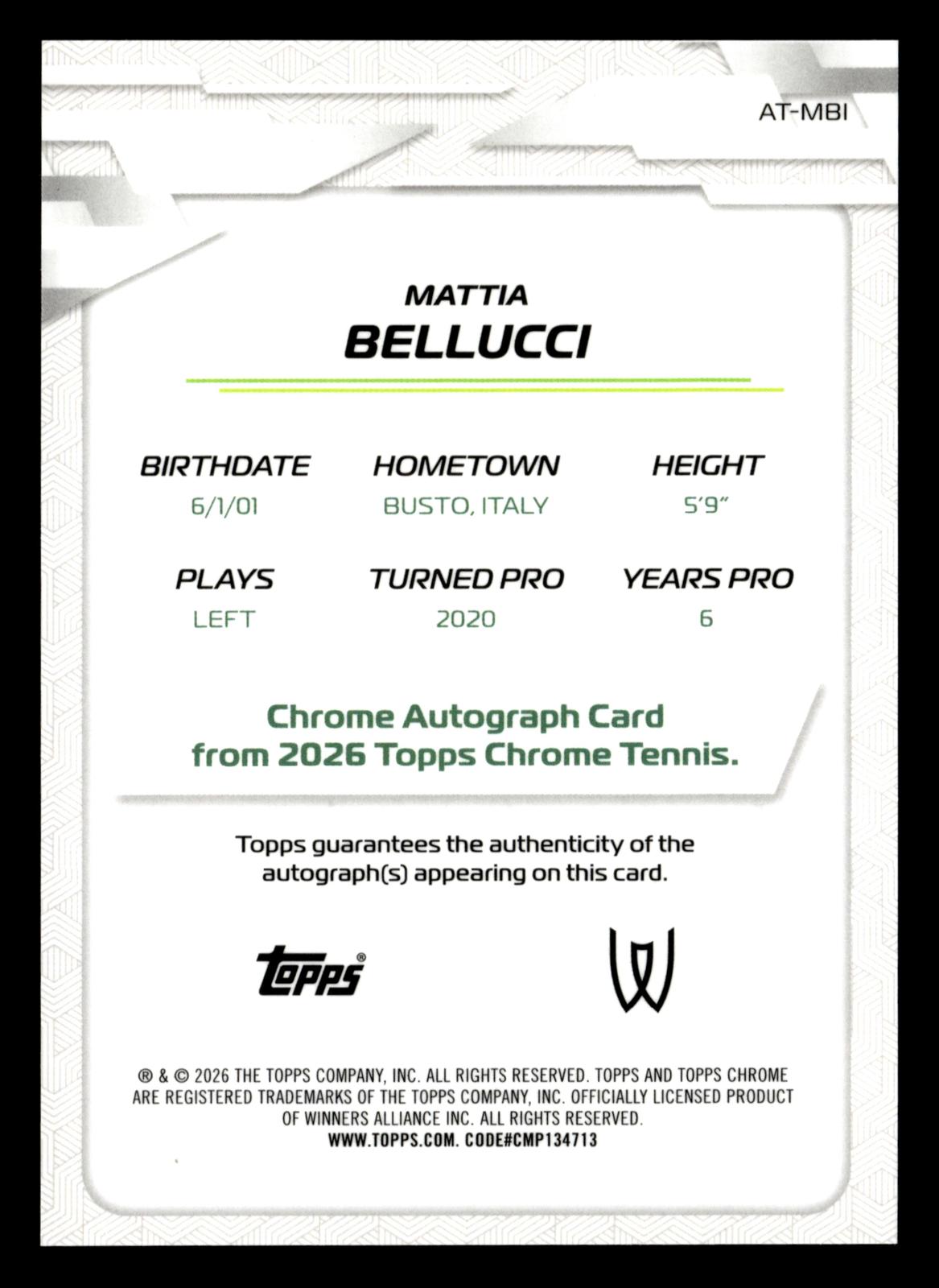 2026 Topps Chrome #AT-MBI Mattia Bellucci Base Autographs II Refractor