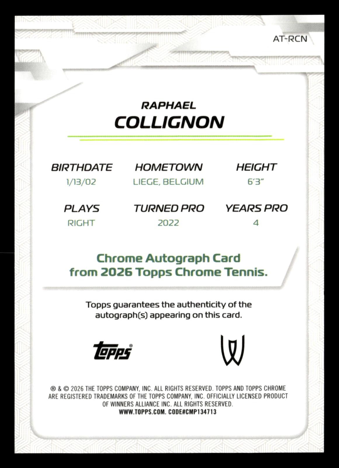 2026 Topps Chrome #AT-RCN Raphael Collignon Base Auto II Geometric Refractor