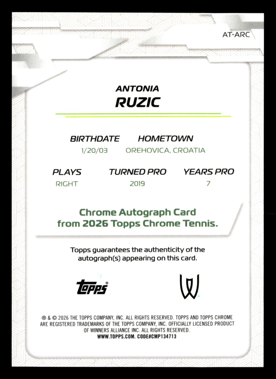 2026 Topps Chrome #AT-ARC Antonia Ruzic Base Autographs II
