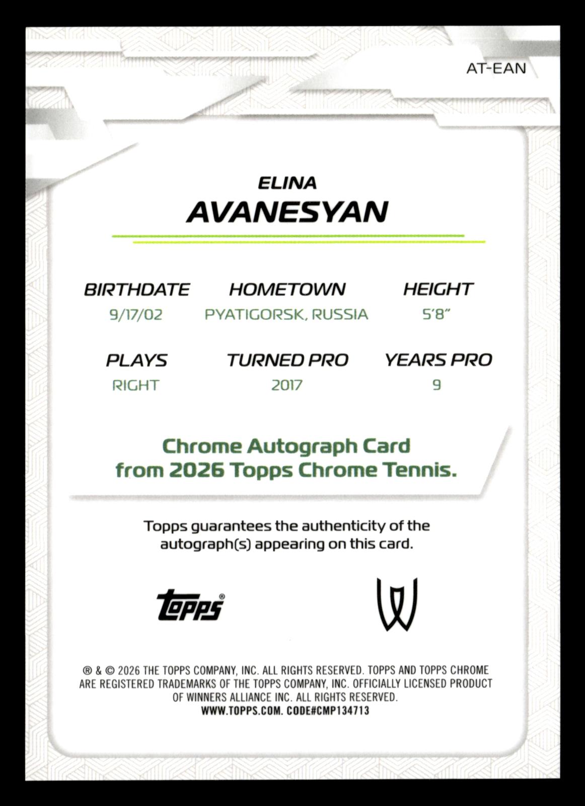 2026 Topps Chrome #AT-EAN Elina Avanesyan Base Autographs II Geometric Refractor