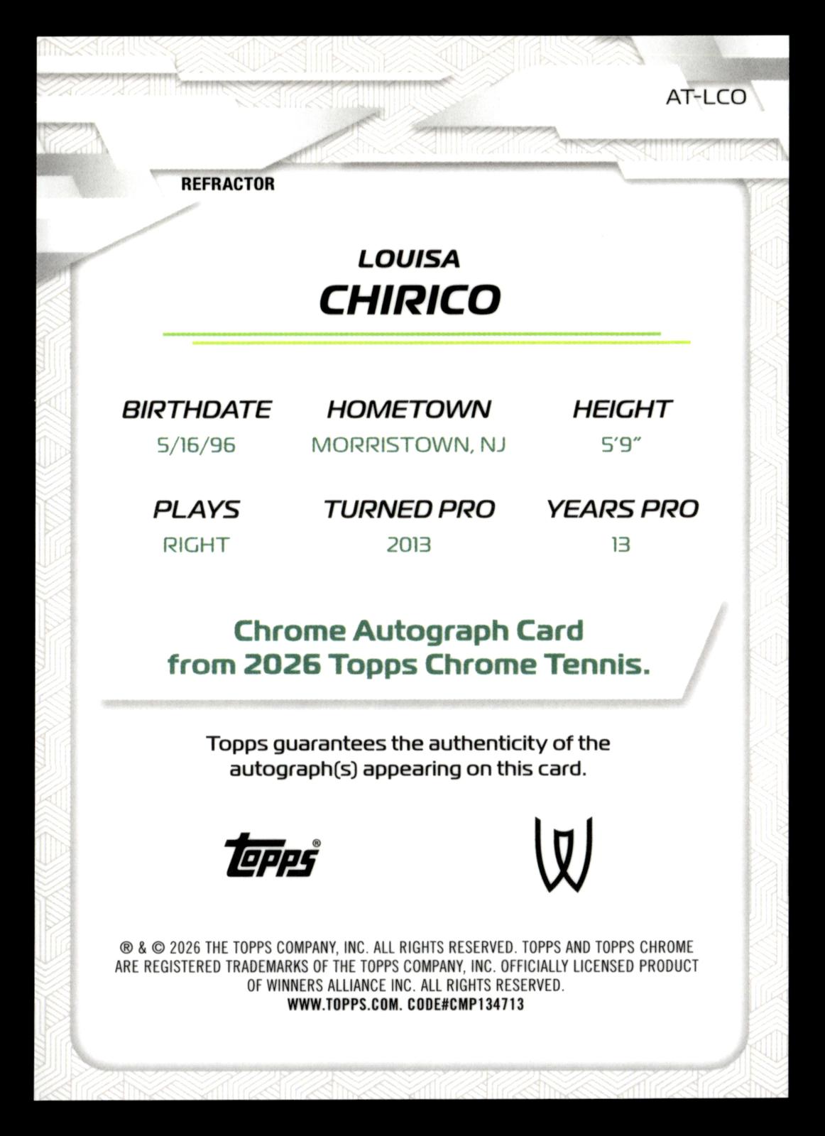 2026 Topps Chrome #AT-LCO Louisa Chirico Base Autographs II