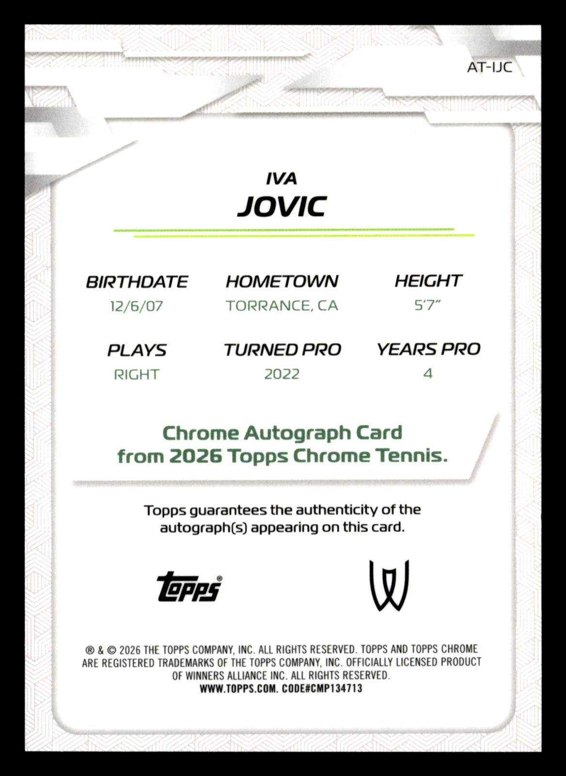 2026 Topps Chrome #AT-IJC Iva Jovic Base Auto II Blue Geometric Refractor #/150