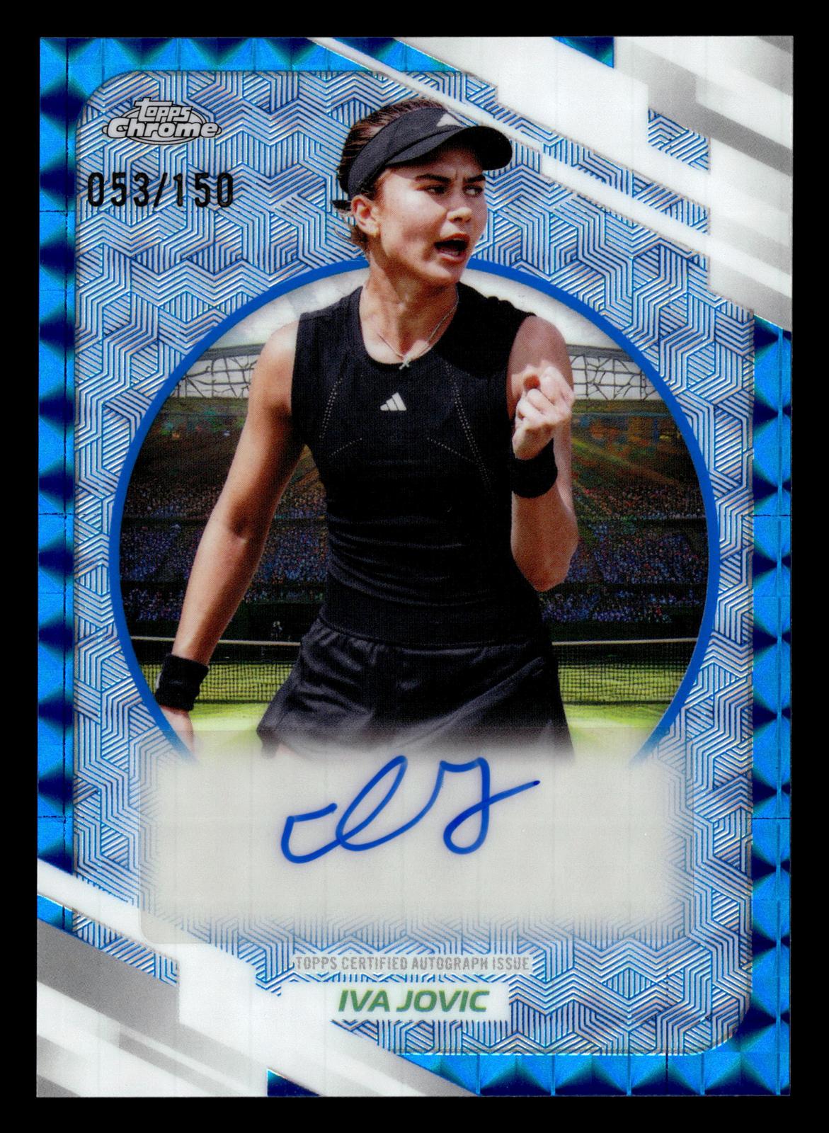 2026 Topps Chrome #AT-IJC Iva Jovic Base Auto II Blue Geometric Refractor #/150
