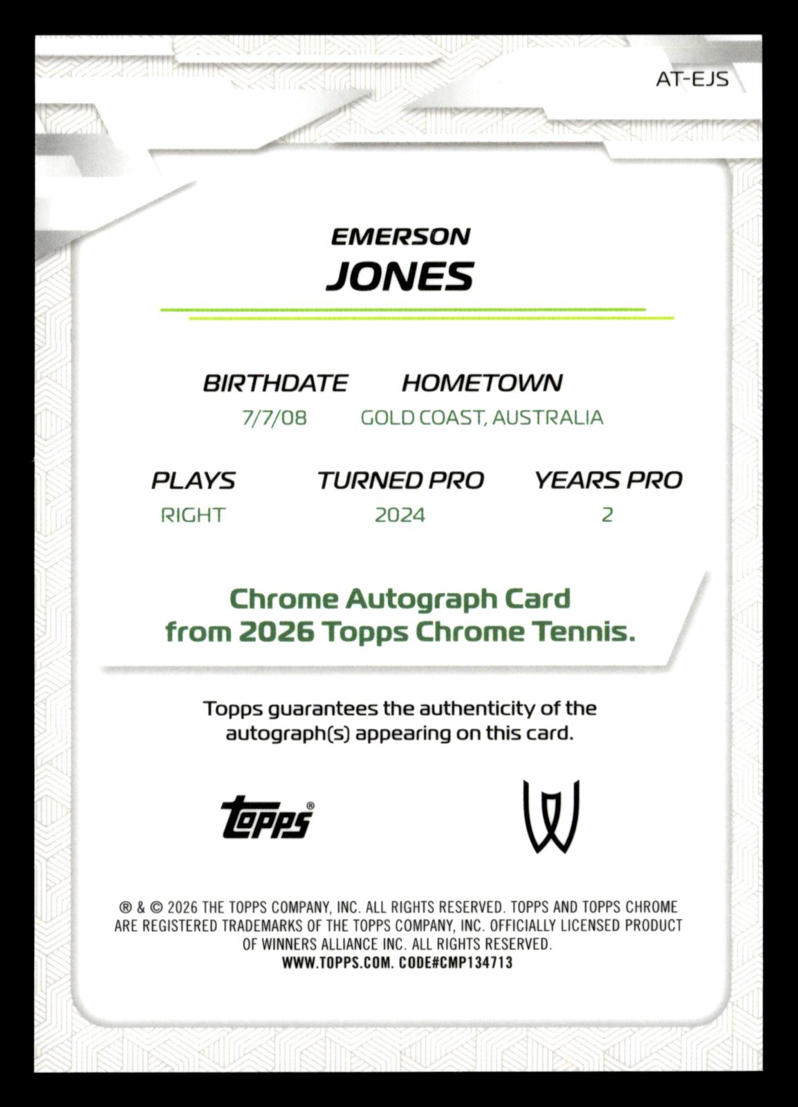 2026 Topps Chrome #AT-EJS Emerson Jones Base Autographs II