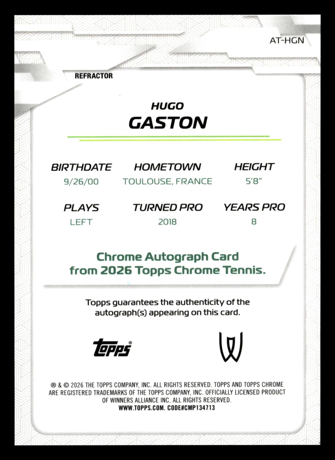 2026 Topps Chrome #AT-HGN Hugo Gaston Base Autographs II