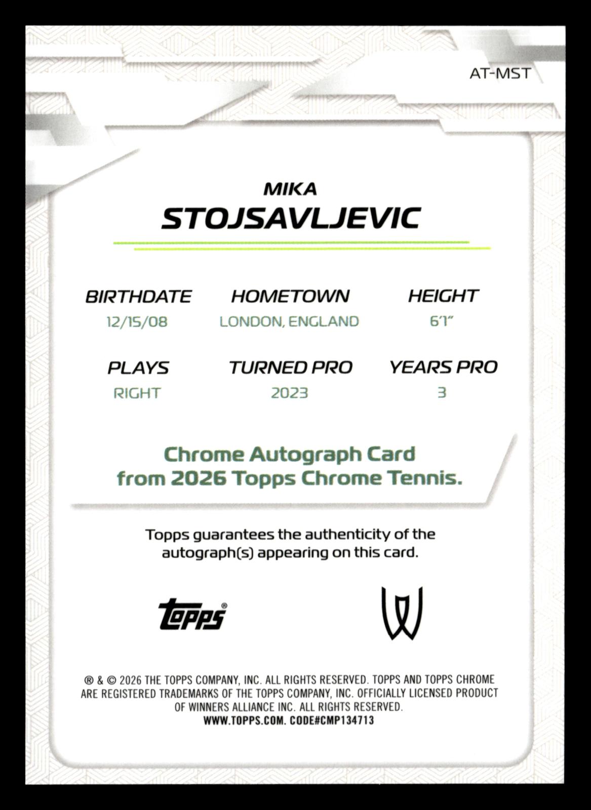 2026 Topps Chrome #AT-MST Mika Stojsavljevic Base Auto II Geometric Refractor