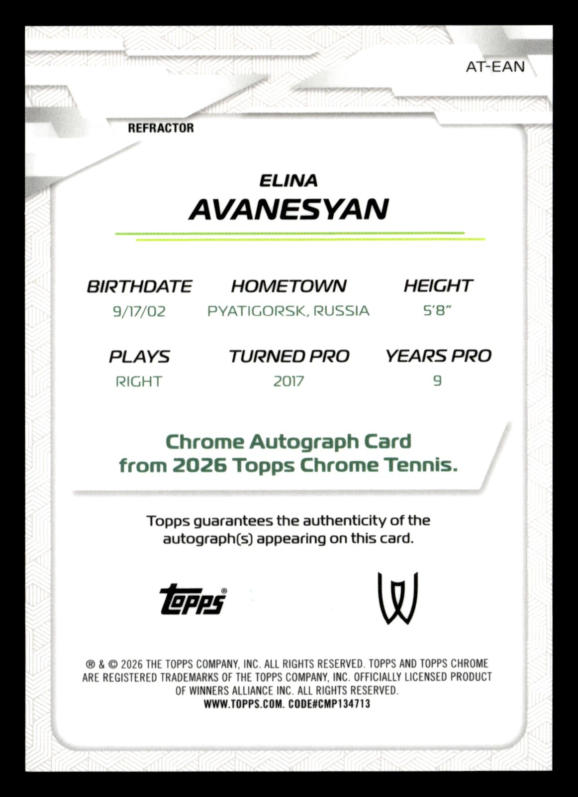 2026 Topps Chrome #AT-EAN Elina Avanesyan Base Autographs II