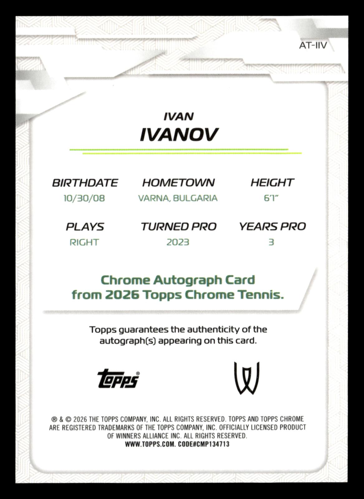 2026 Topps Chrome #AT-IIV Ivan Ivanov Base Autographs II Geometric Refractor