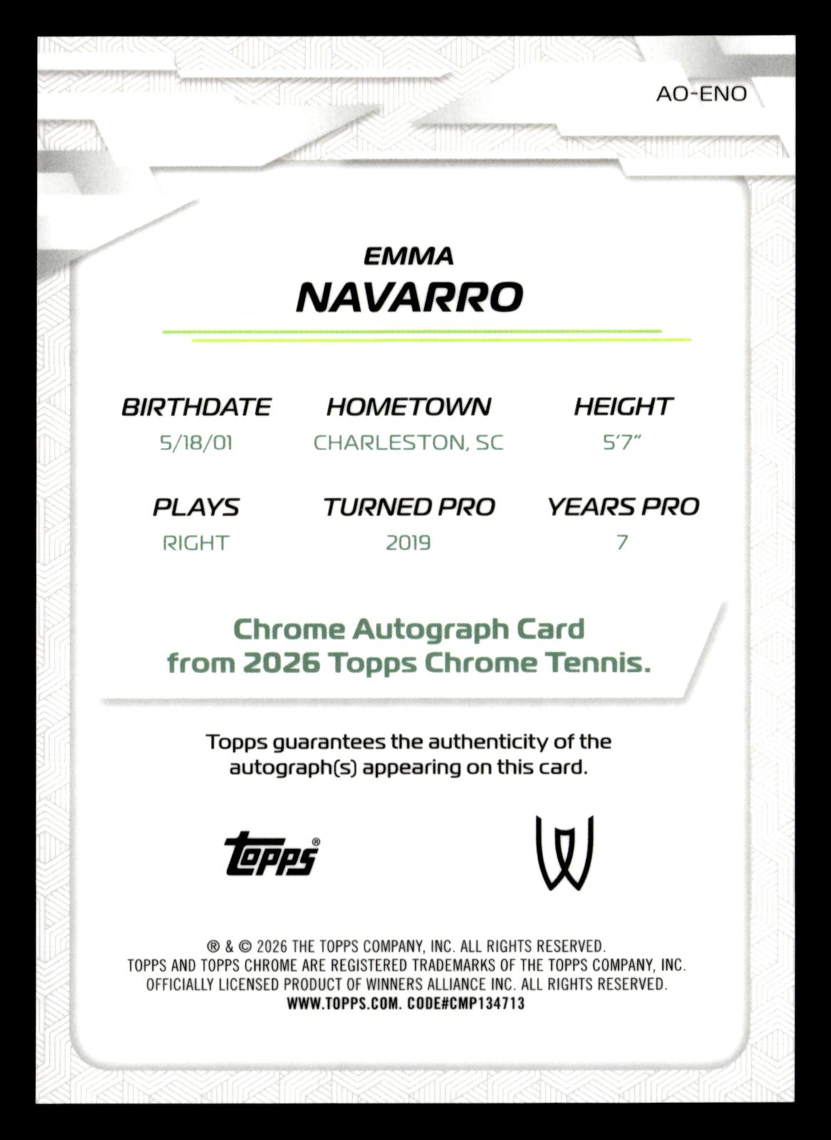 2026 Topps Chrome #AO-ENO Emma Navarro Base Autographs I Geometric Refractor