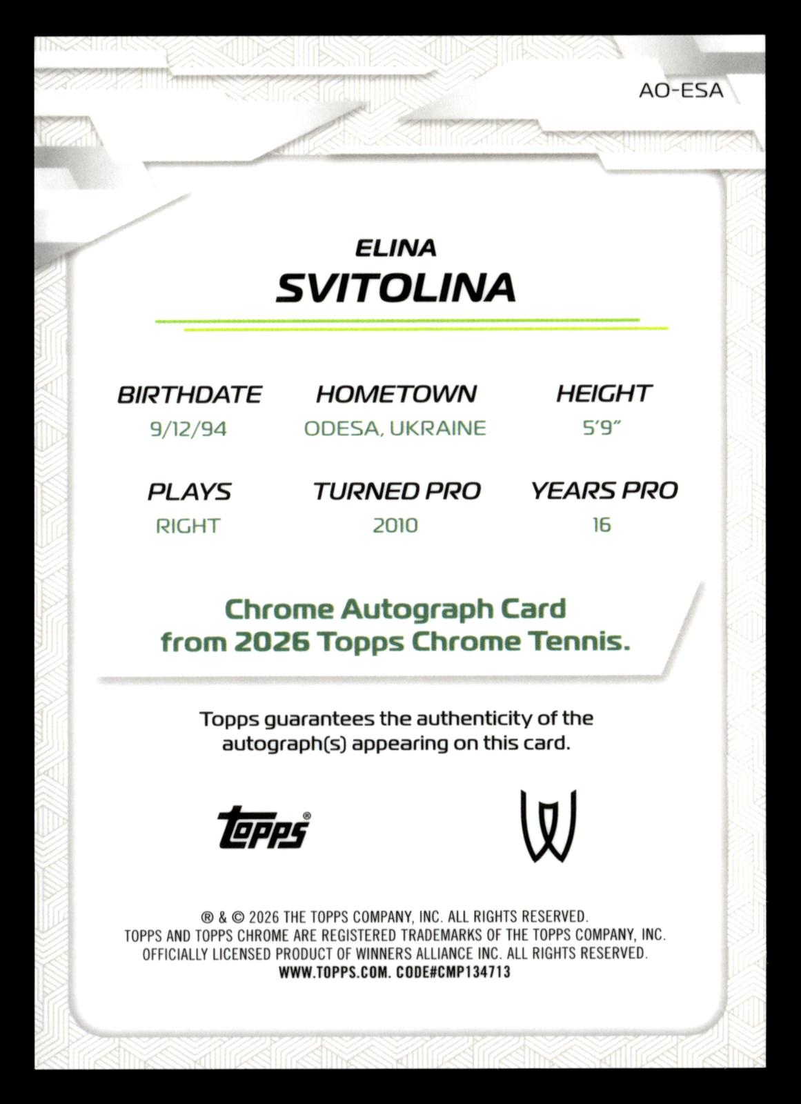 2026 Topps Chrome #AO-ESA Elina Svitolina Base Auto I Red Geo Refractor #/5