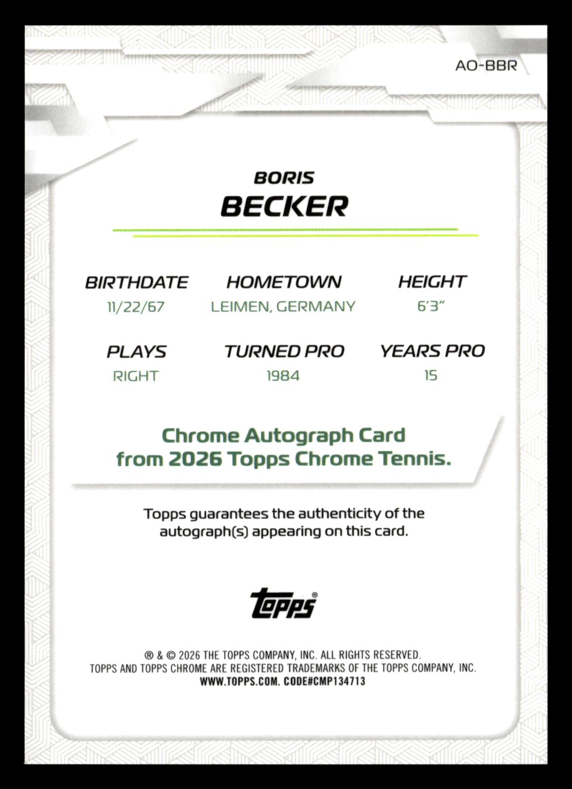 2026 Topps Chrome #AO-BBR Boris Becker Base Auto I Gold Geometric Refractor #/50