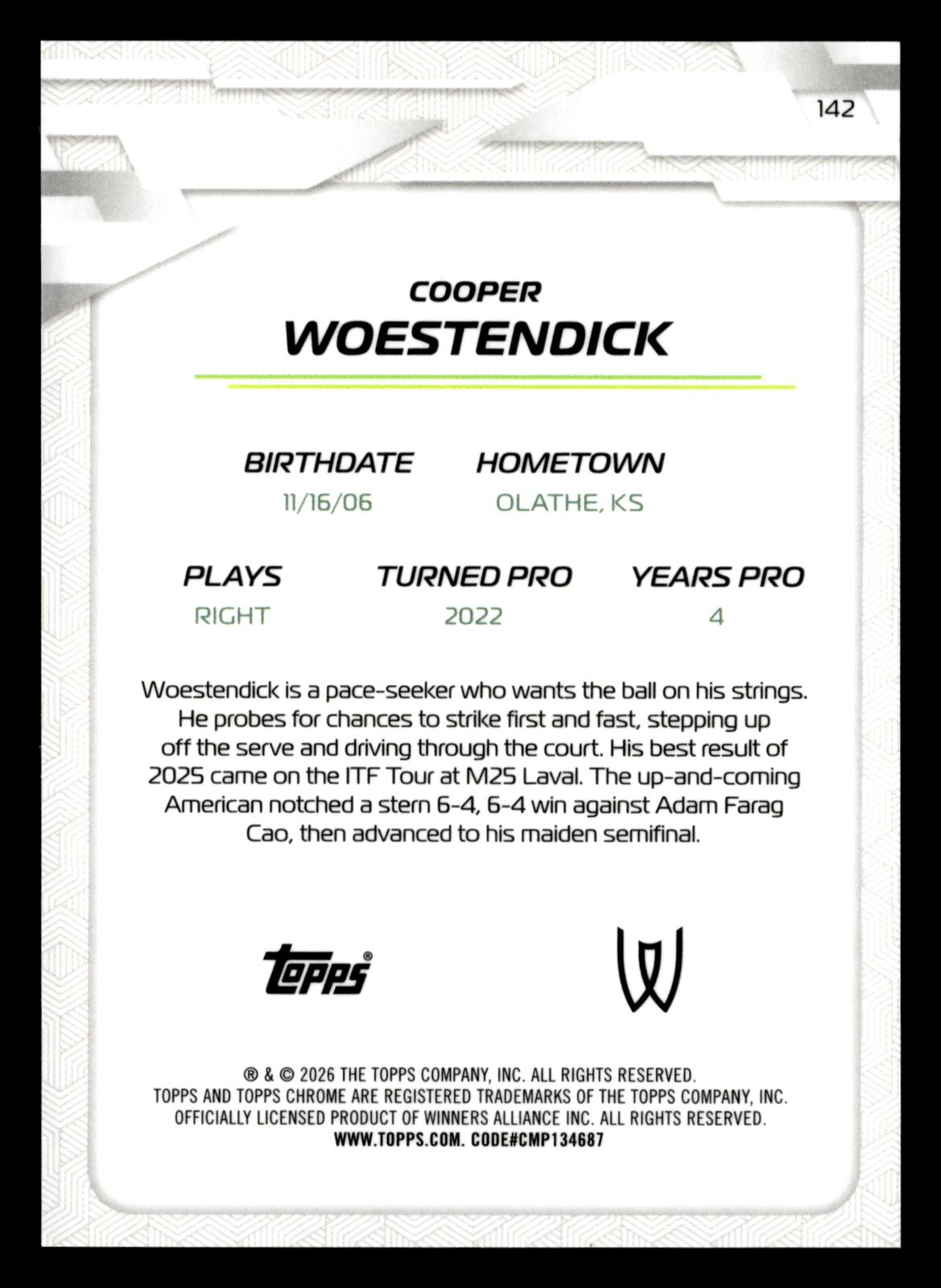 2026 Topps Chrome #142 Cooper Woestendick Orange Geometric Refractor #/25
