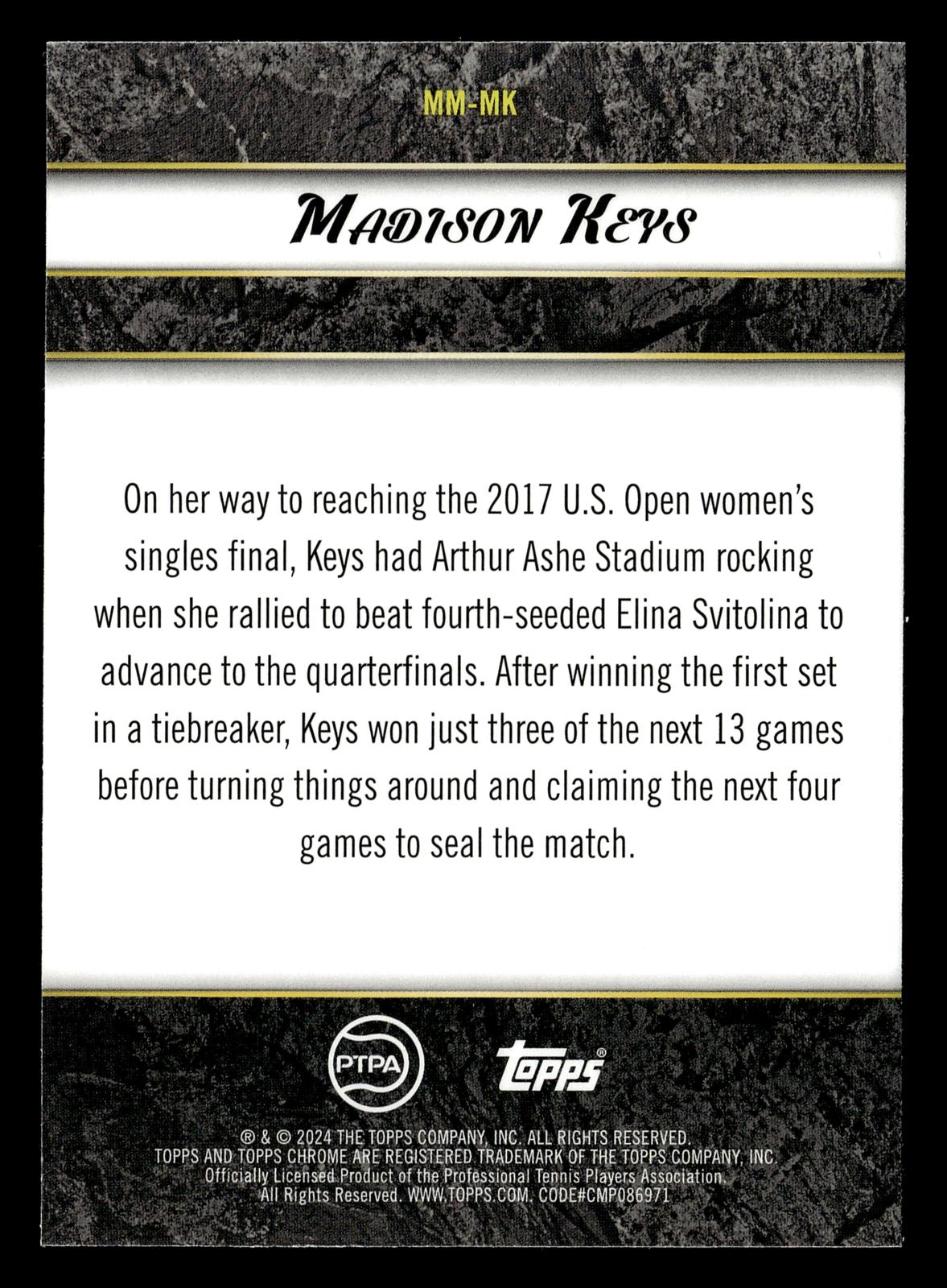 2024 Topps Graphite #MM-MK Madison Keys Match Masters Aqua Refractor #/199