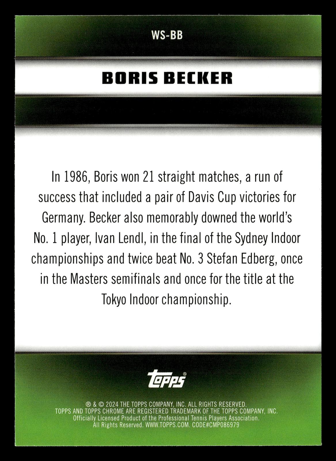 2024 Topps Graphite #WS-BB Boris Becker Winning Streaks Aqua Refractor #/199