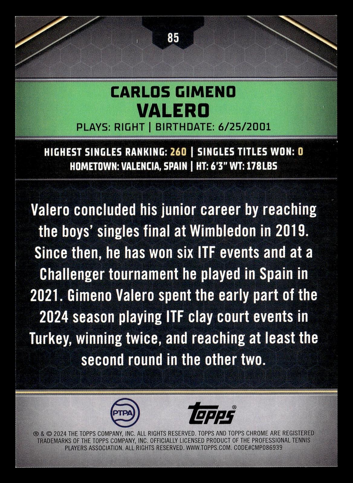 2024 Topps Graphite #85 Carlos Gimeno Valero Pink Refractor #/15