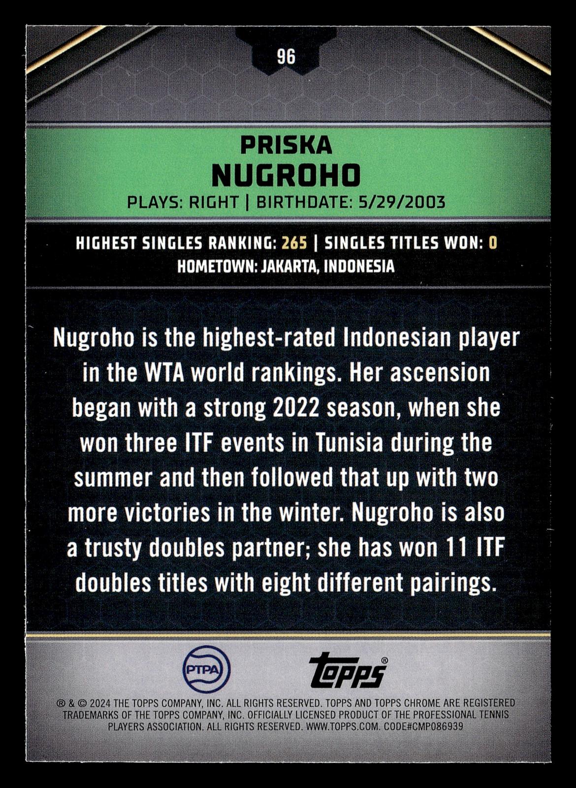 2024 Topps Graphite #96 Priska Nugroho Green Refractor #/75