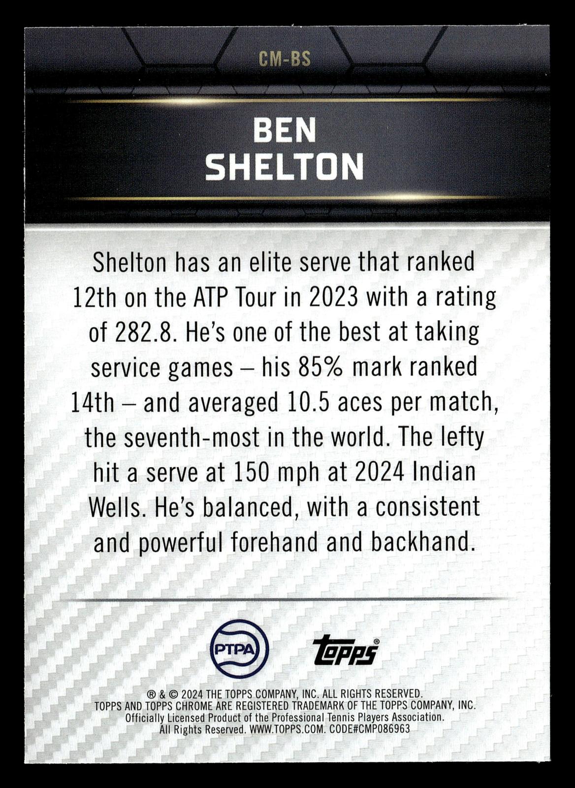 2024 Topps Graphite #CM-BS Ben Shelton Court Masters Green Refractor #/75