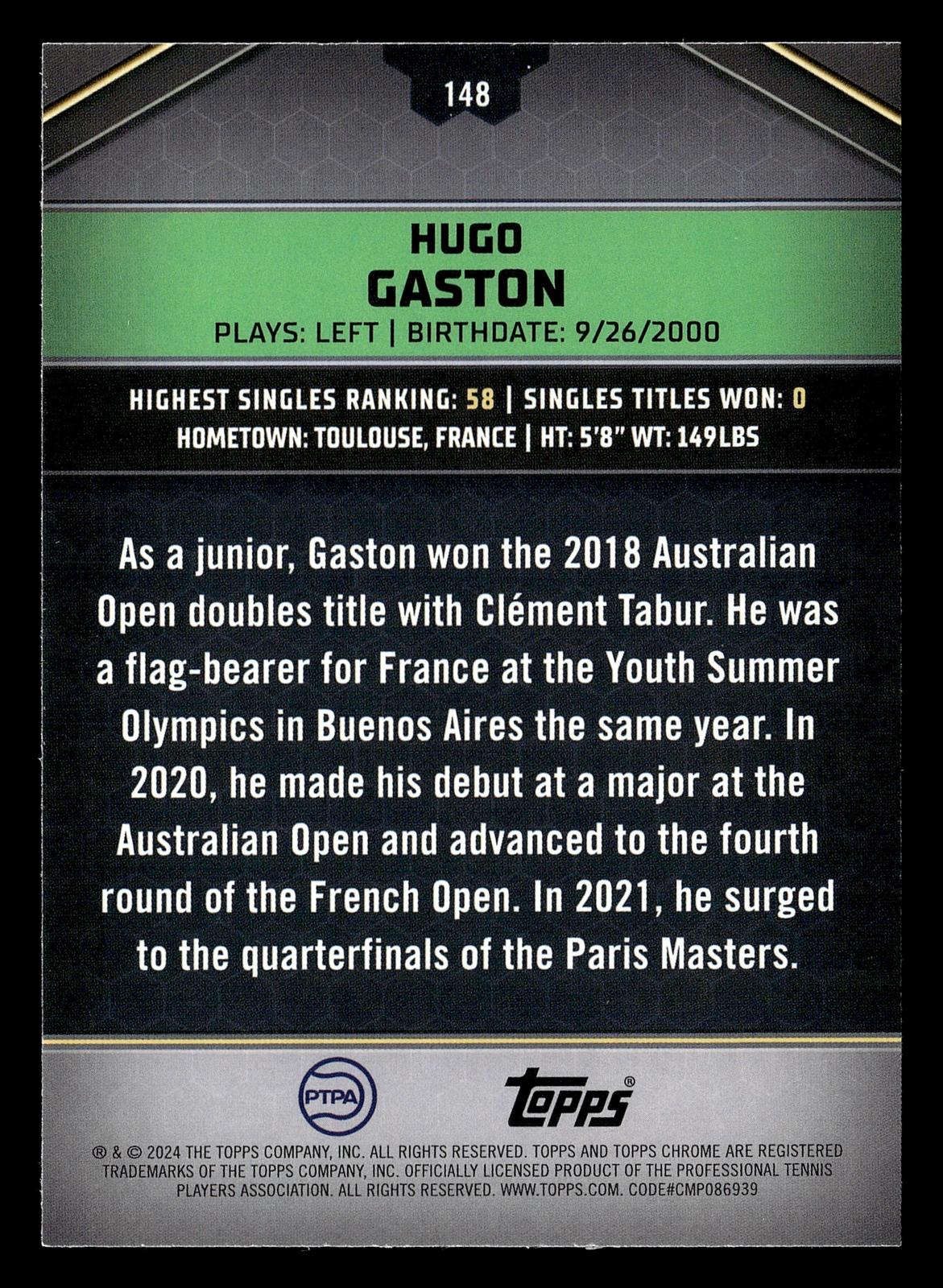 2024 Topps Graphite #148 Hugo Gaston Aqua Refractor #/199
