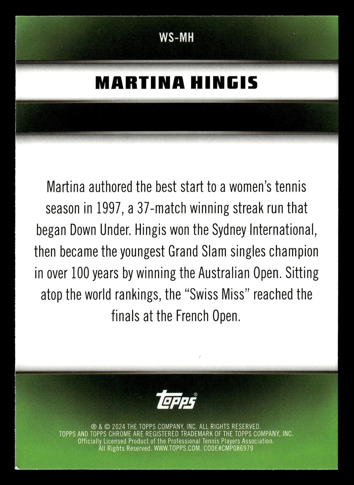 2024 Topps Graphite #WS-MH Martina Hingis Winning Streaks Green Refractor #/75