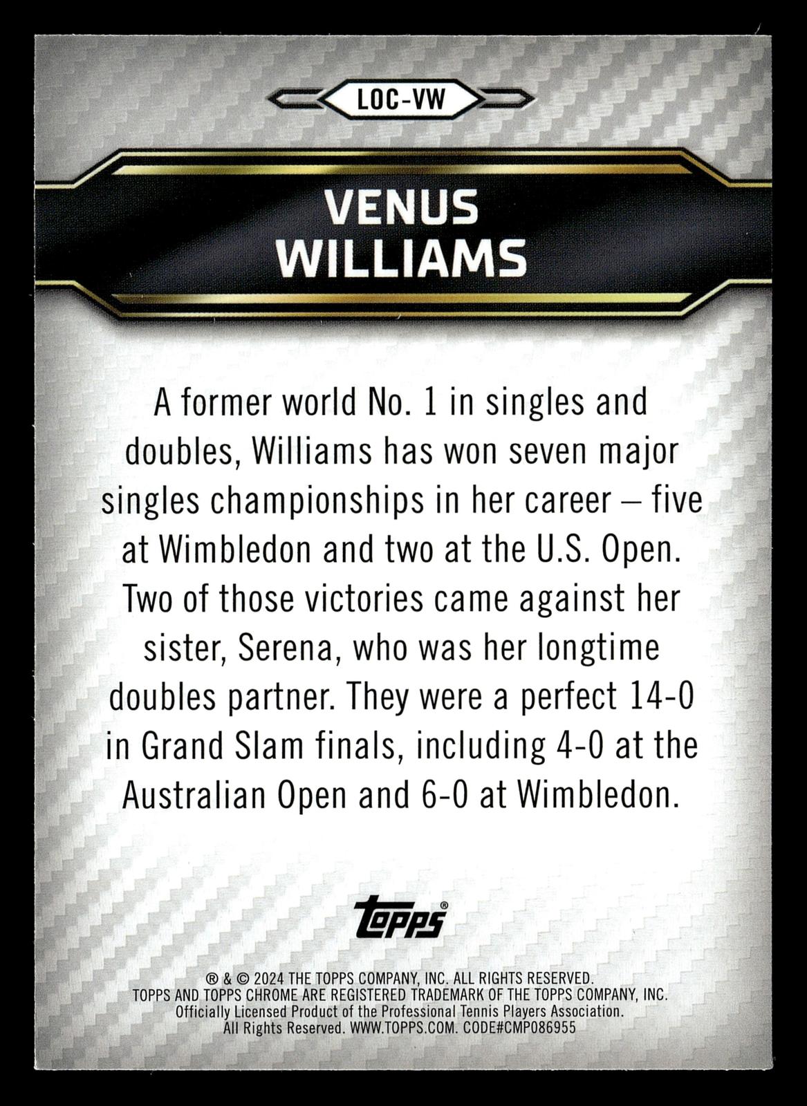 2024 Topps Graphite #LOC-VW Venus Williams Legends of the Court Blue Ref #/50