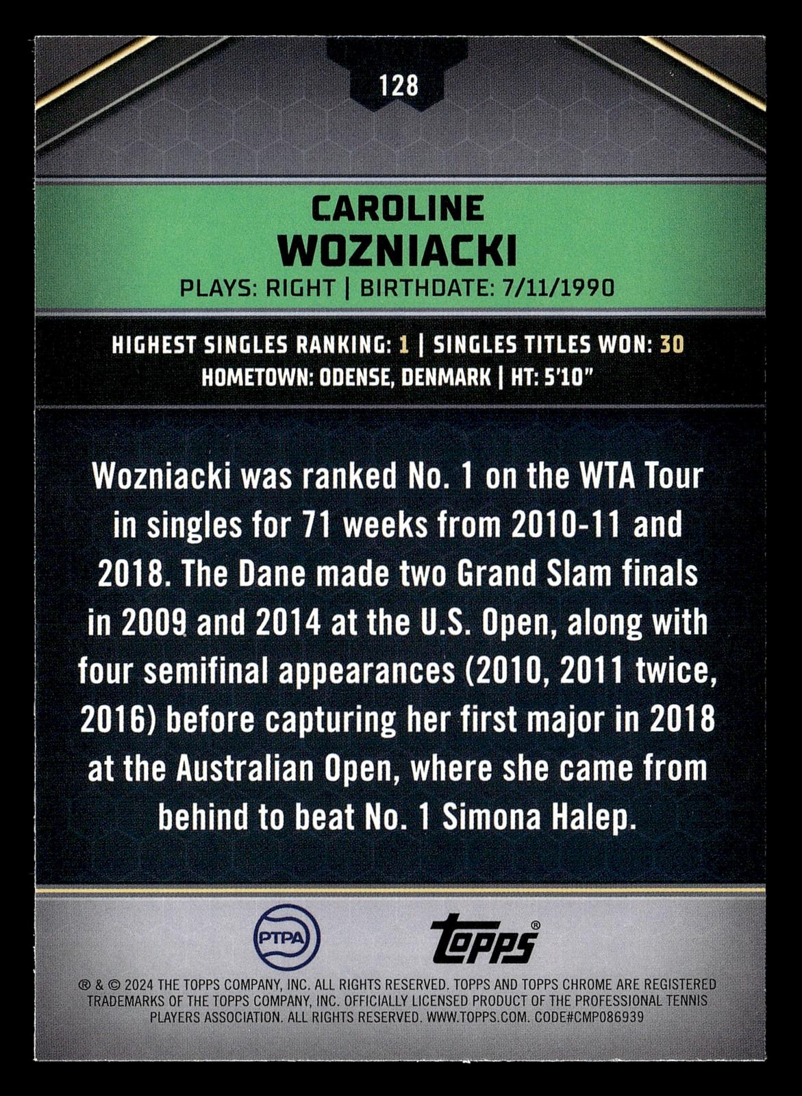 2024 Topps Graphite #128 Caroline Wozniacki Aqua Refractor #/199