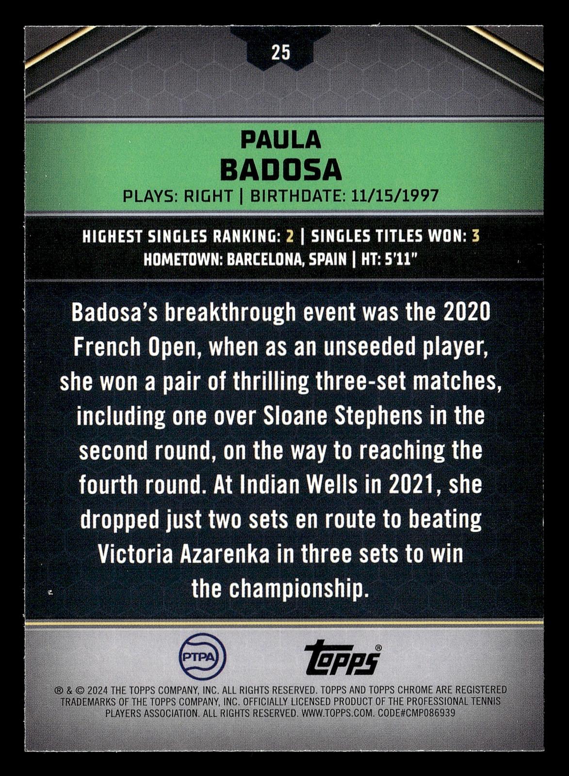 2024 Topps Graphite #25 Paula Badosa Green Refractor #/75
