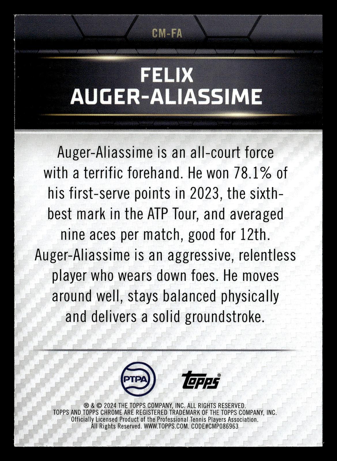 2024 Topps Graphite #CM-FA Felix Auger-Aliassime Court Masters Aqua Ref #/199
