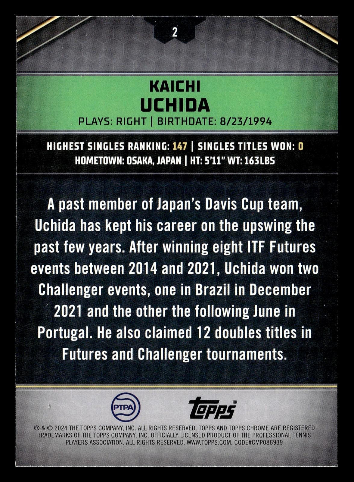 2024 Topps Graphite #2 Kaichi Uchida Green Refractor #/75
