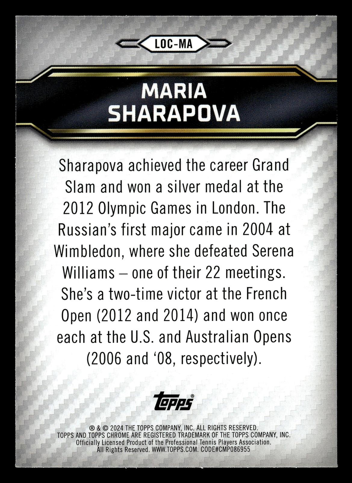 2024 Topps Graphite #LOC-MA Maria Sharapova Legends of the Court Aqua Ref #/199