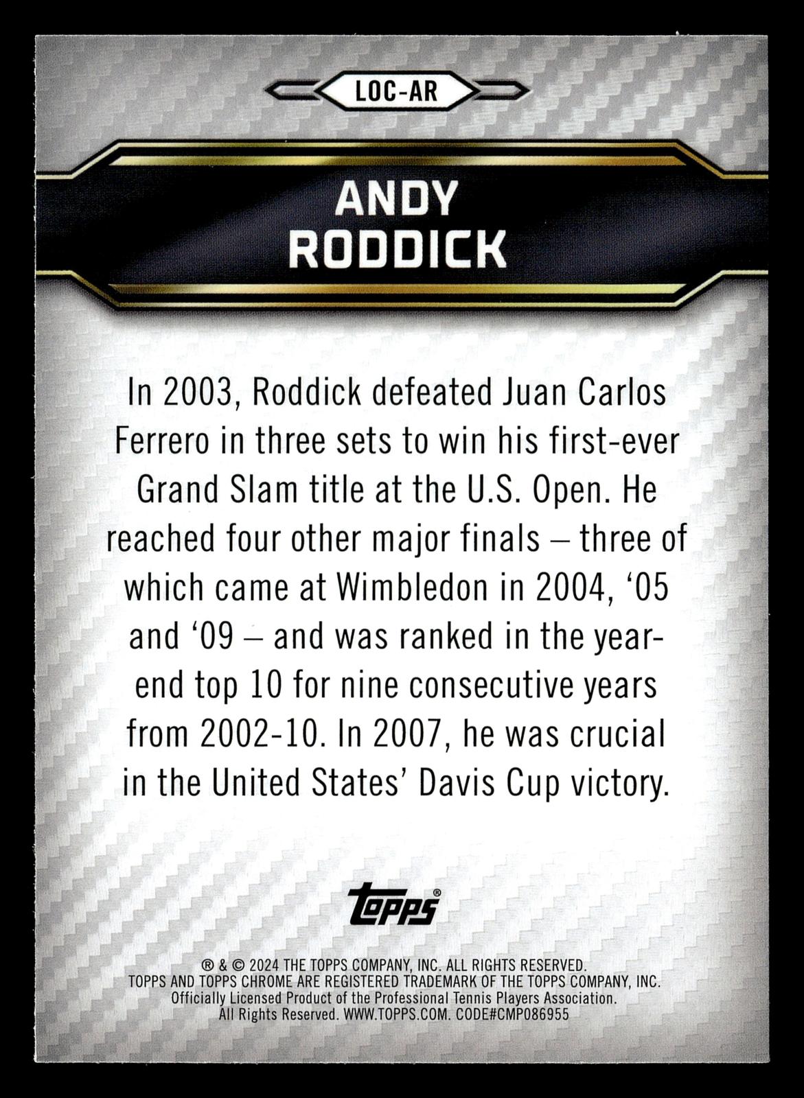 2024 Topps Graphite #LOC-AR Andy Roddick Legends of the Court Aqua Ref #/199