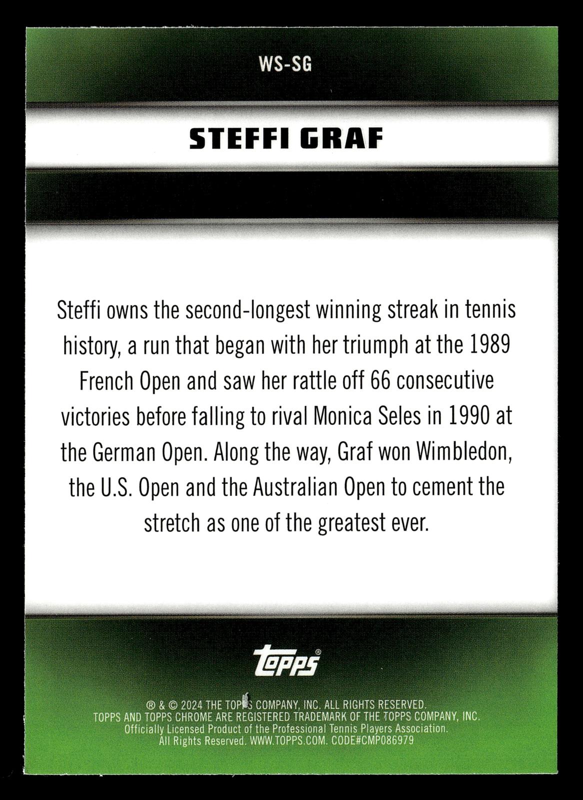 2024 Topps Graphite #WS-SG Steffi Graf Winning Streaks Aqua Refractor #/199