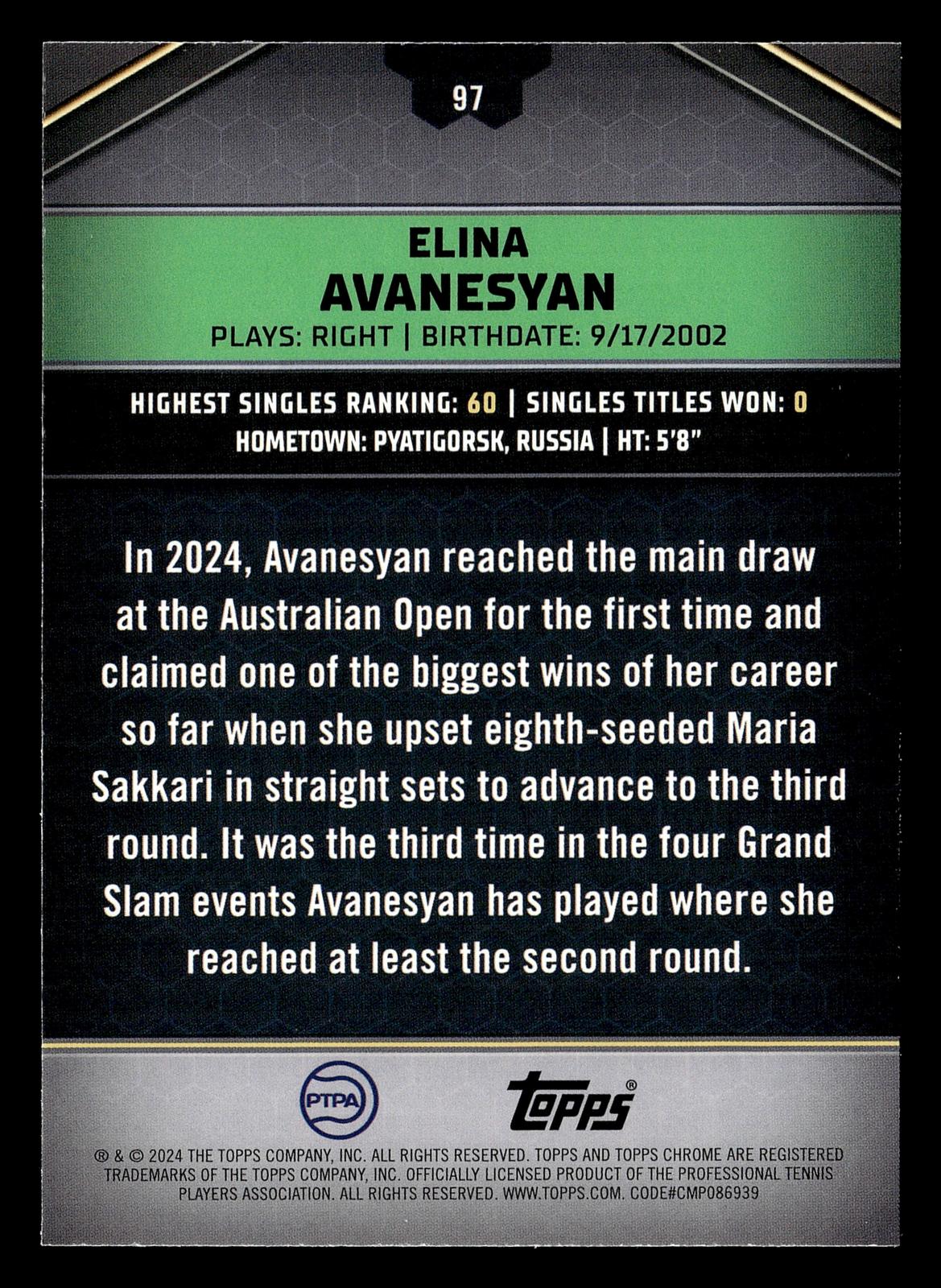 2024 Topps Graphite #97 Elina Avanesyan Aqua Refractor #/199