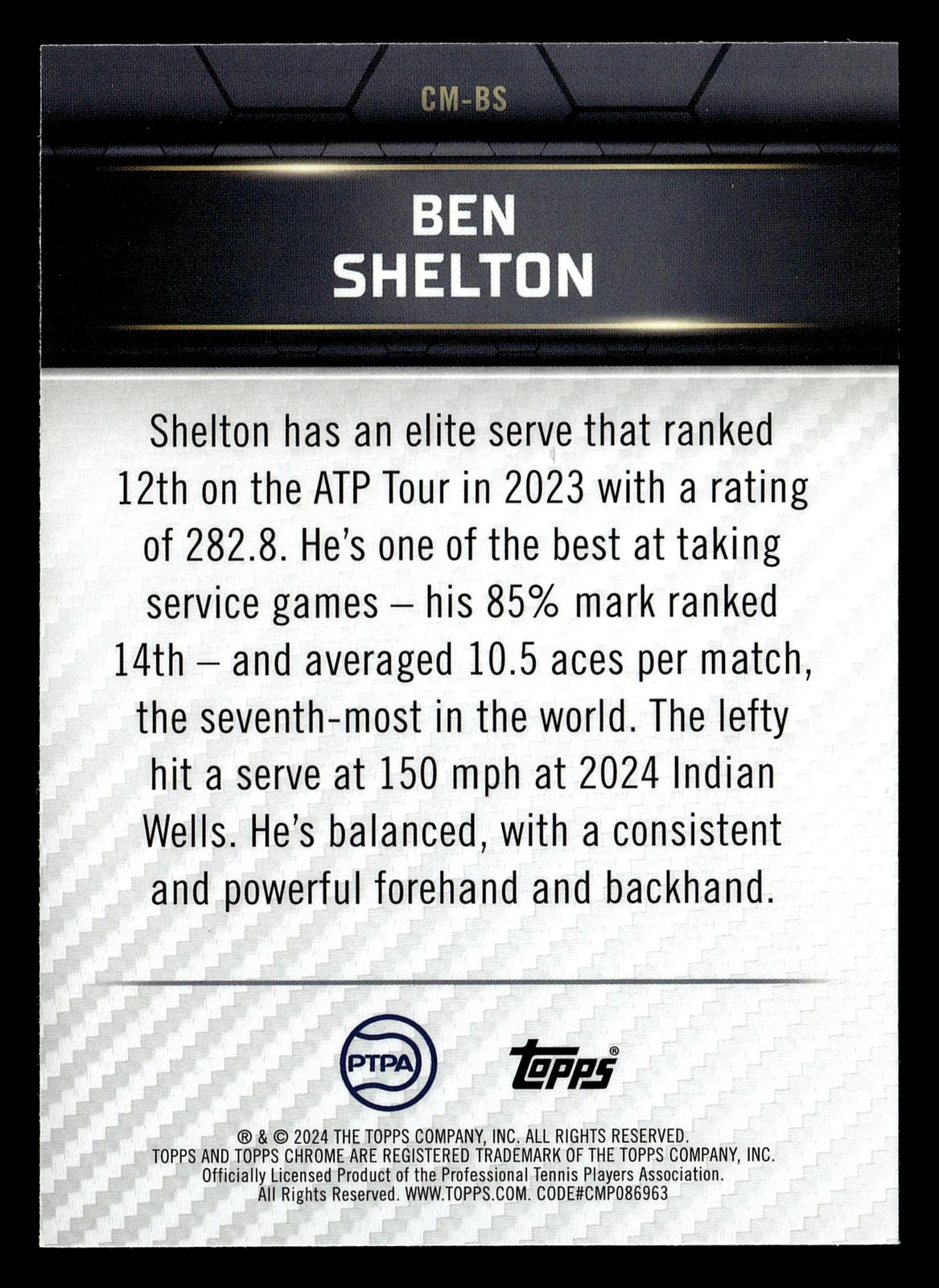 2024 Topps Graphite #CM-BS Ben Shelton Court Masters Aqua Refractor #/199