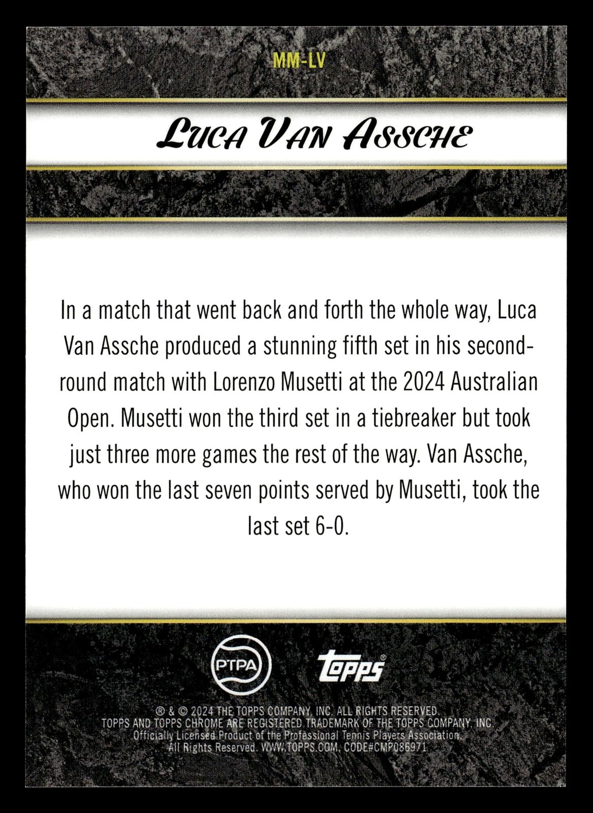 2024 Topps Graphite #MM-LV Luca Van Assche Match Masters Gold Refractor #/25
