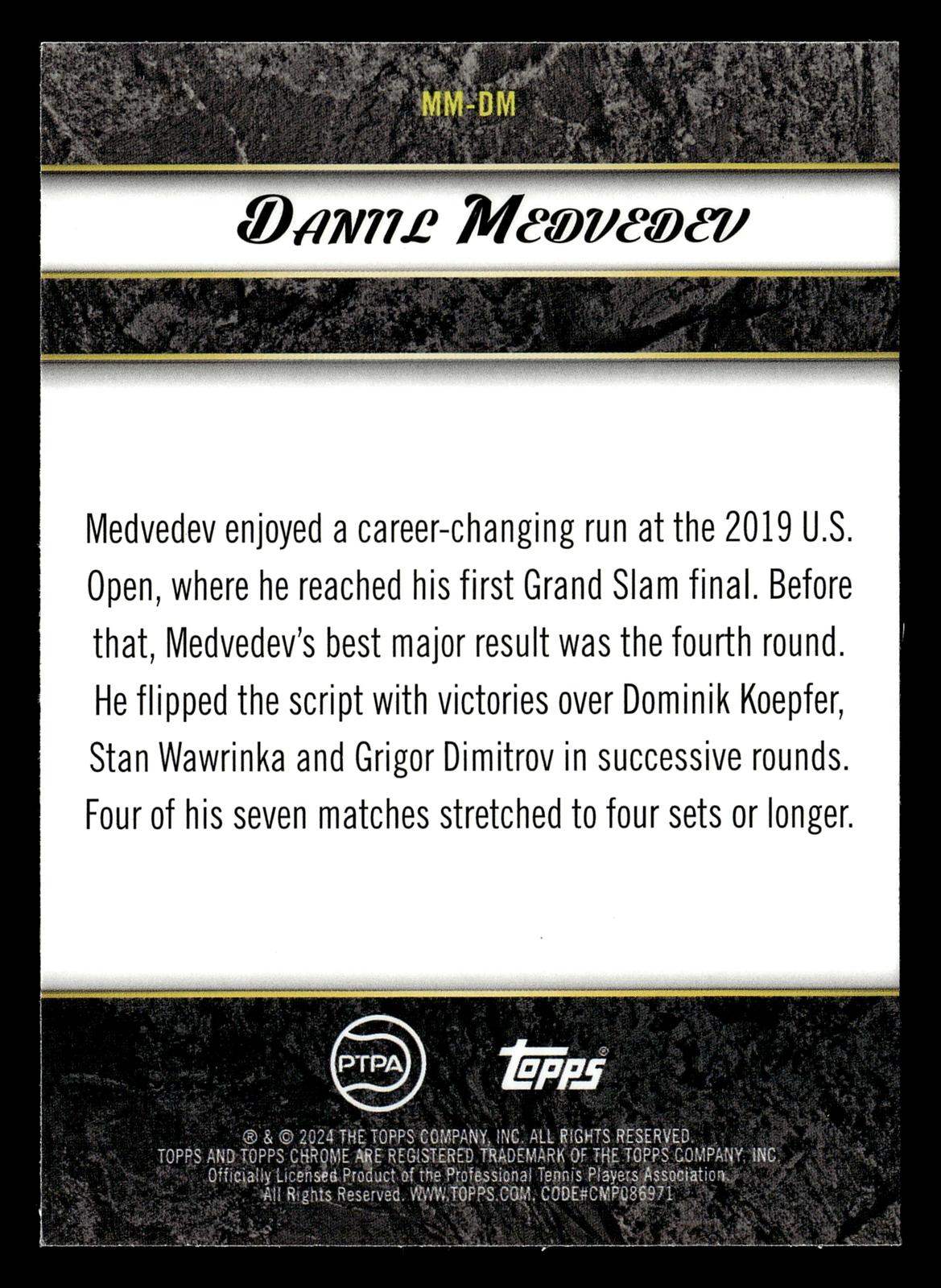 2024 Topps Graphite #MM-DM Daniil Medvedev Match Masters Green Refractor #/75