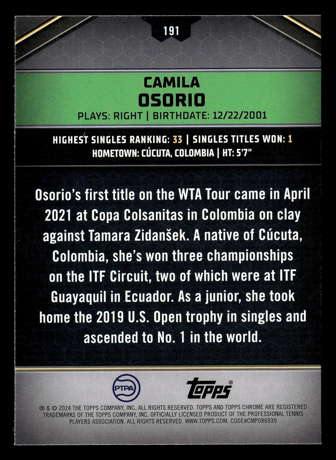 2024 Topps Graphite #191 Camila Osorio Green Refractor #/75