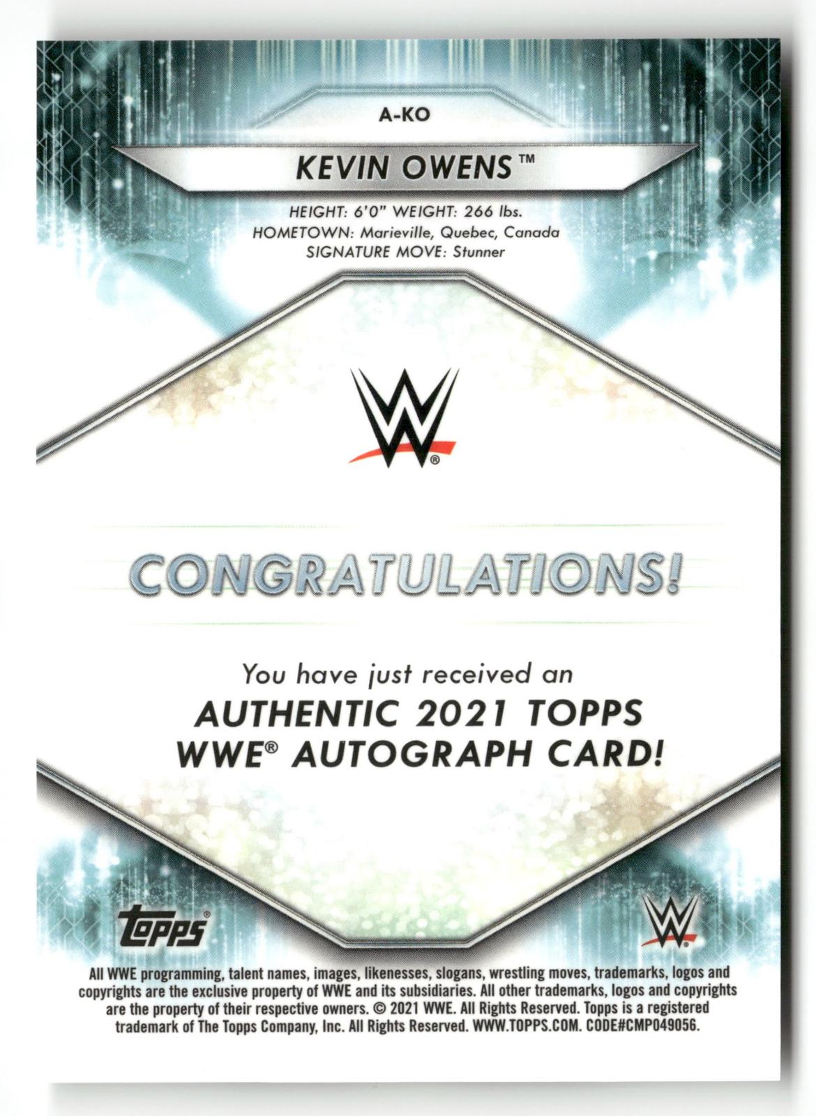 2021 Topps WWE #A-KO Kevin Owens Autographs #/99