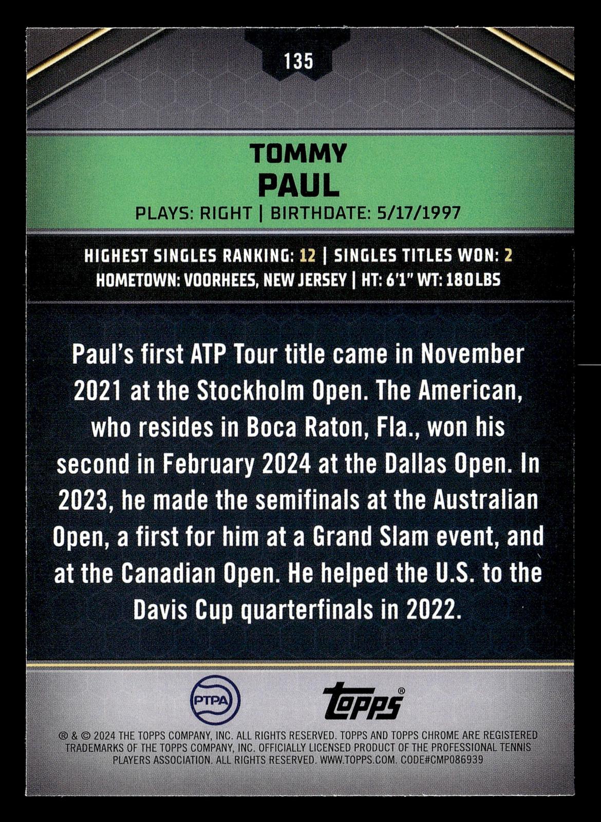 2024 Topps Graphite #135 Tommy Paul Aqua Refractor #/199