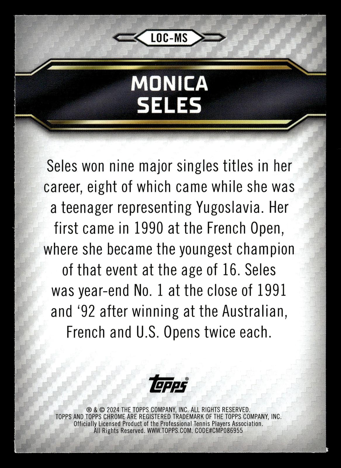 2024 Topps Graphite #LOC-MS Monica Seles Legends of the Court Aqua Ref #/199