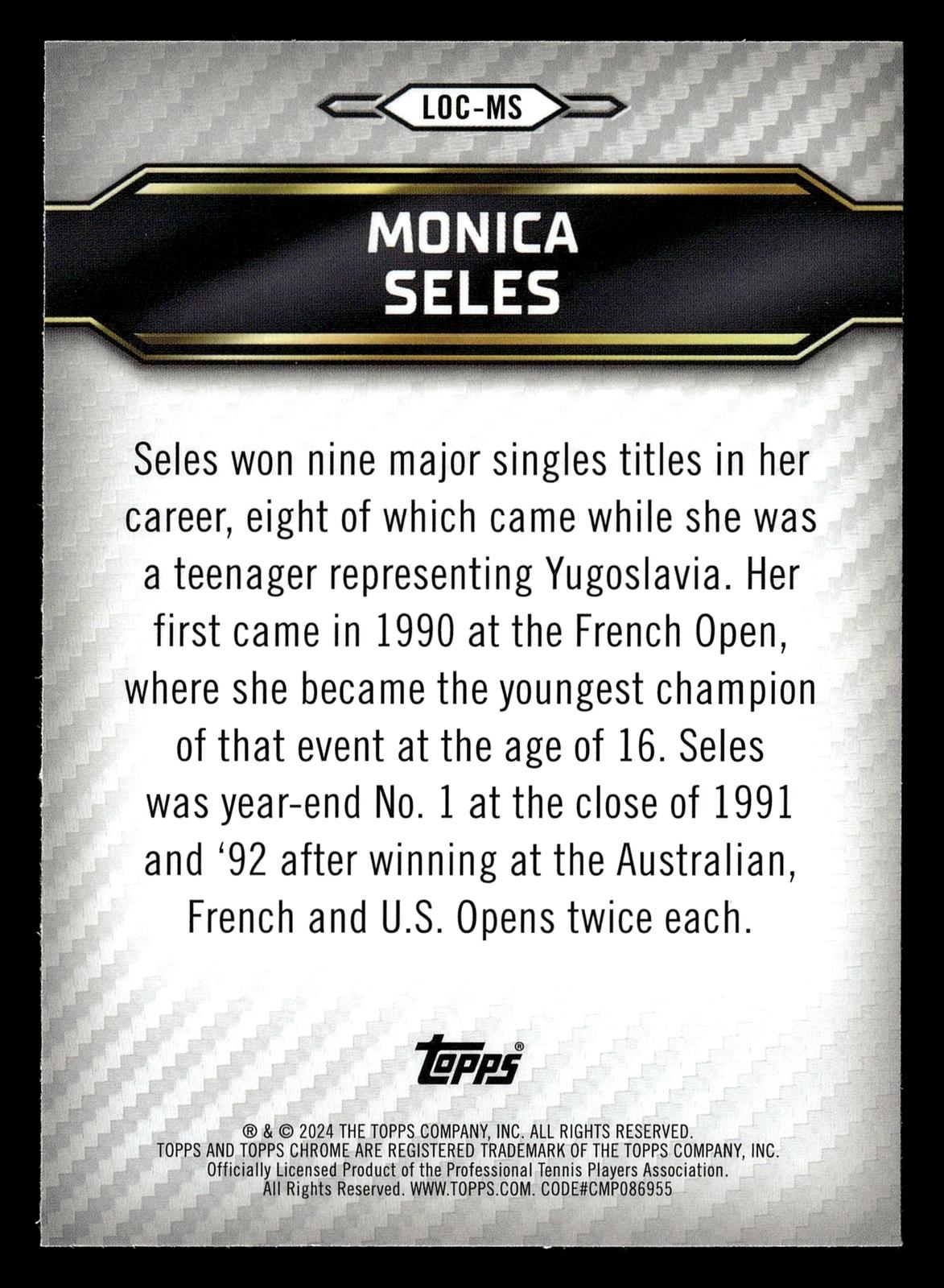 2024 Topps Graphite #LOC-MS Monica Seles Legends of the Court Green Ref #/75