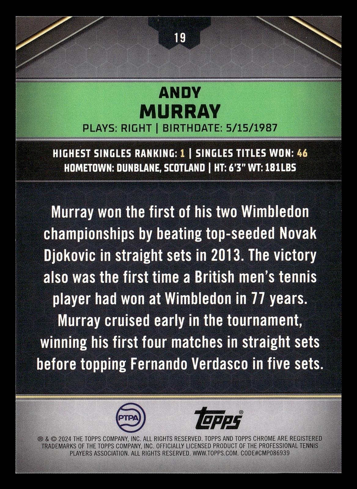2024 Topps Graphite #19 Andy Murray White Refractor #/10