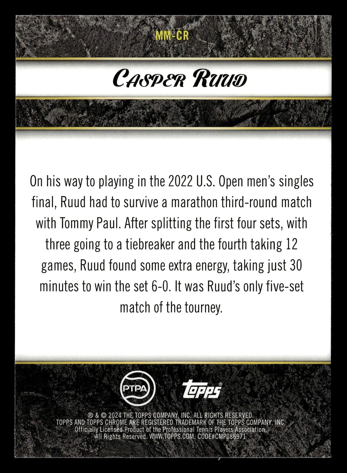 2024 Topps Graphite #MM-CR Casper Ruud Match Masters Aqua Refractor #/199