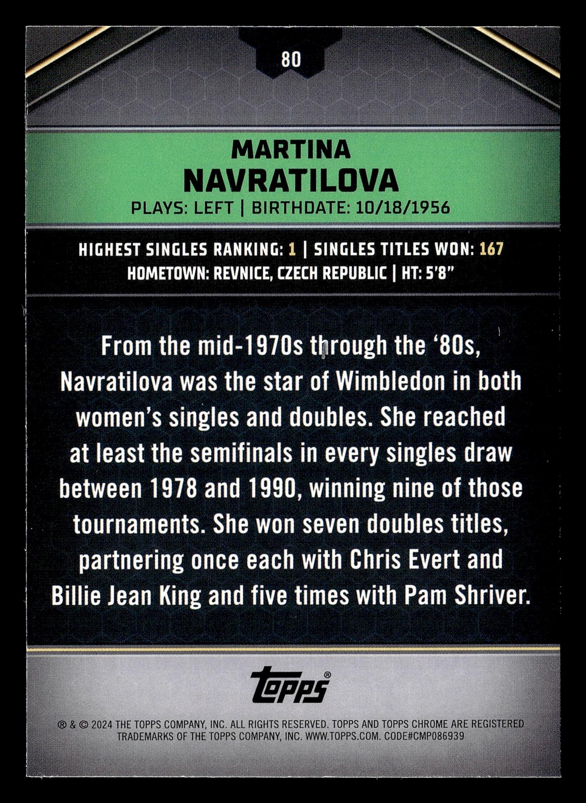 2024 Topps Graphite #80 Martina Navratilova Green Refractor #/75