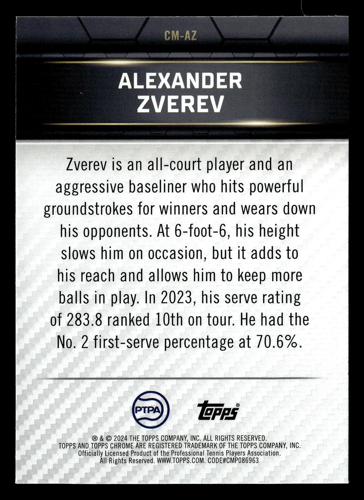 2024 Topps Graphite #CM-AZ Alexander Zverev Court Masters Green Refractor #/75