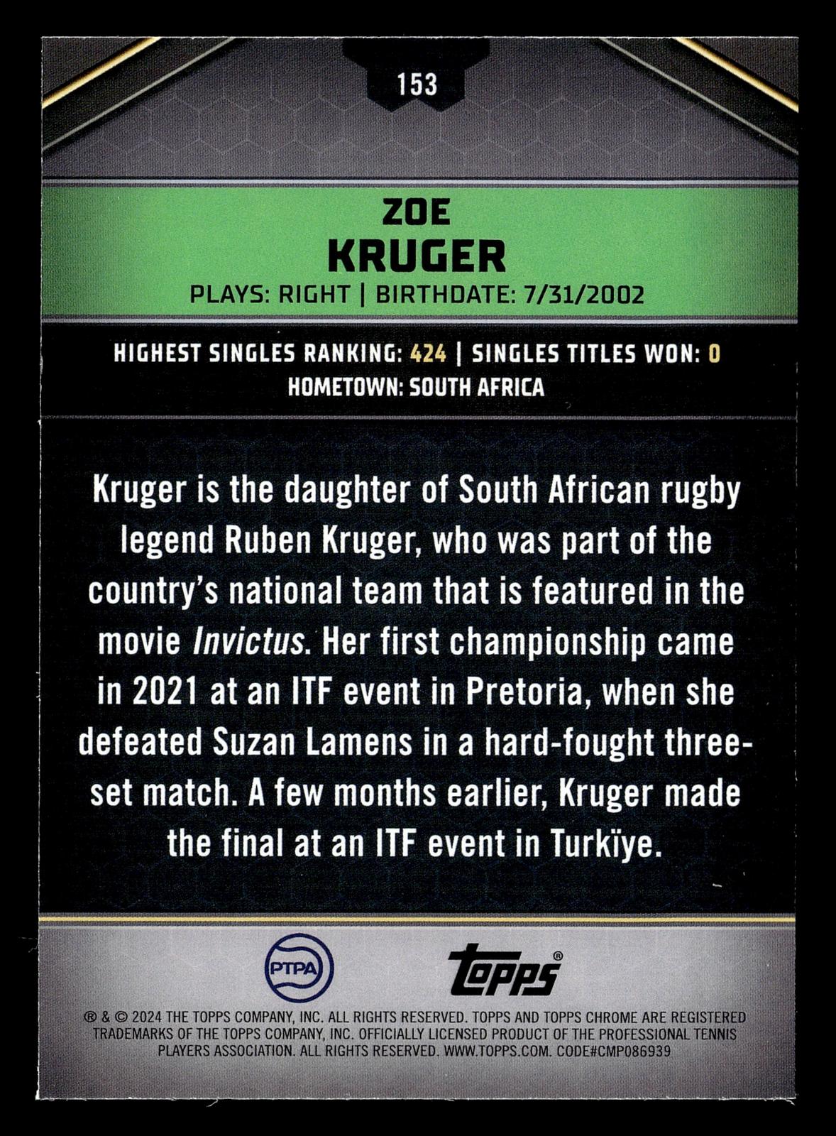 2024 Topps Graphite #153 Zoe Kruger Blue Refractor #/50