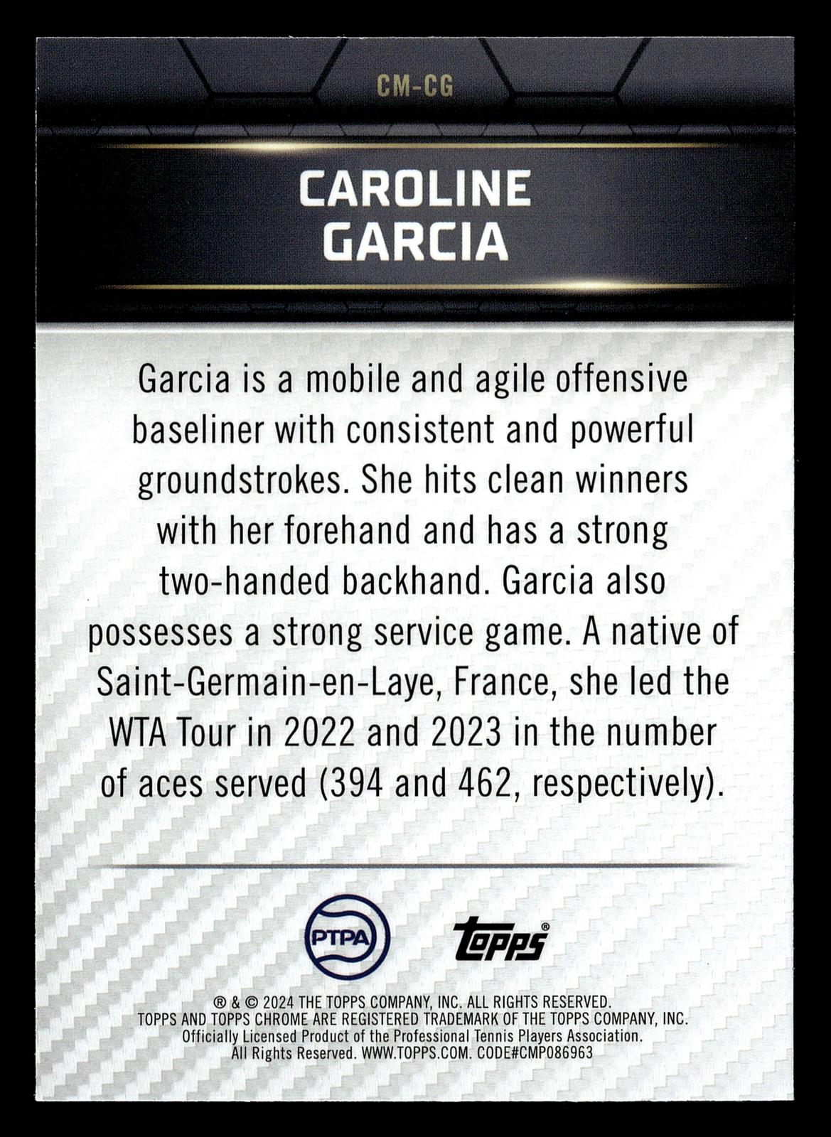 2024 Topps Graphite #CM-CG Caroline Garcia Court Masters Green Refractor #/75