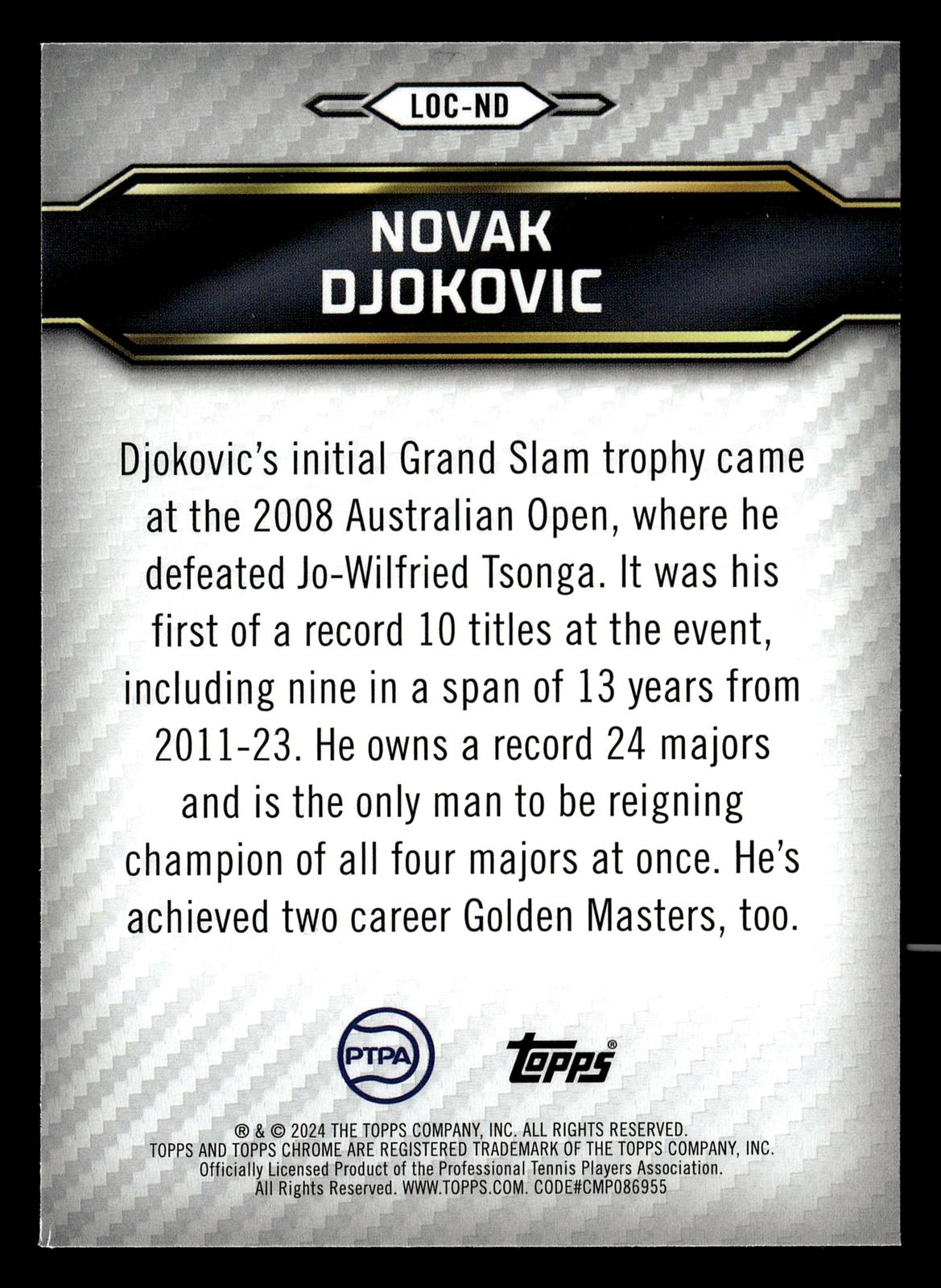 2024 Topps Graphite #LOC-ND Novak Djokovic Legends of the Court Green Ref #/75