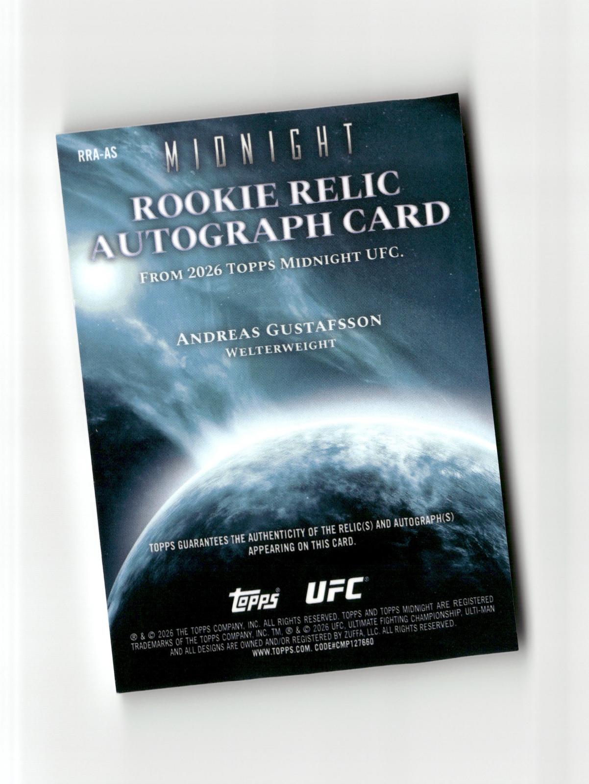 2026 Topps Midnight UFC #RRA-AS Andreas Gustafsson RRA Twilight #/99