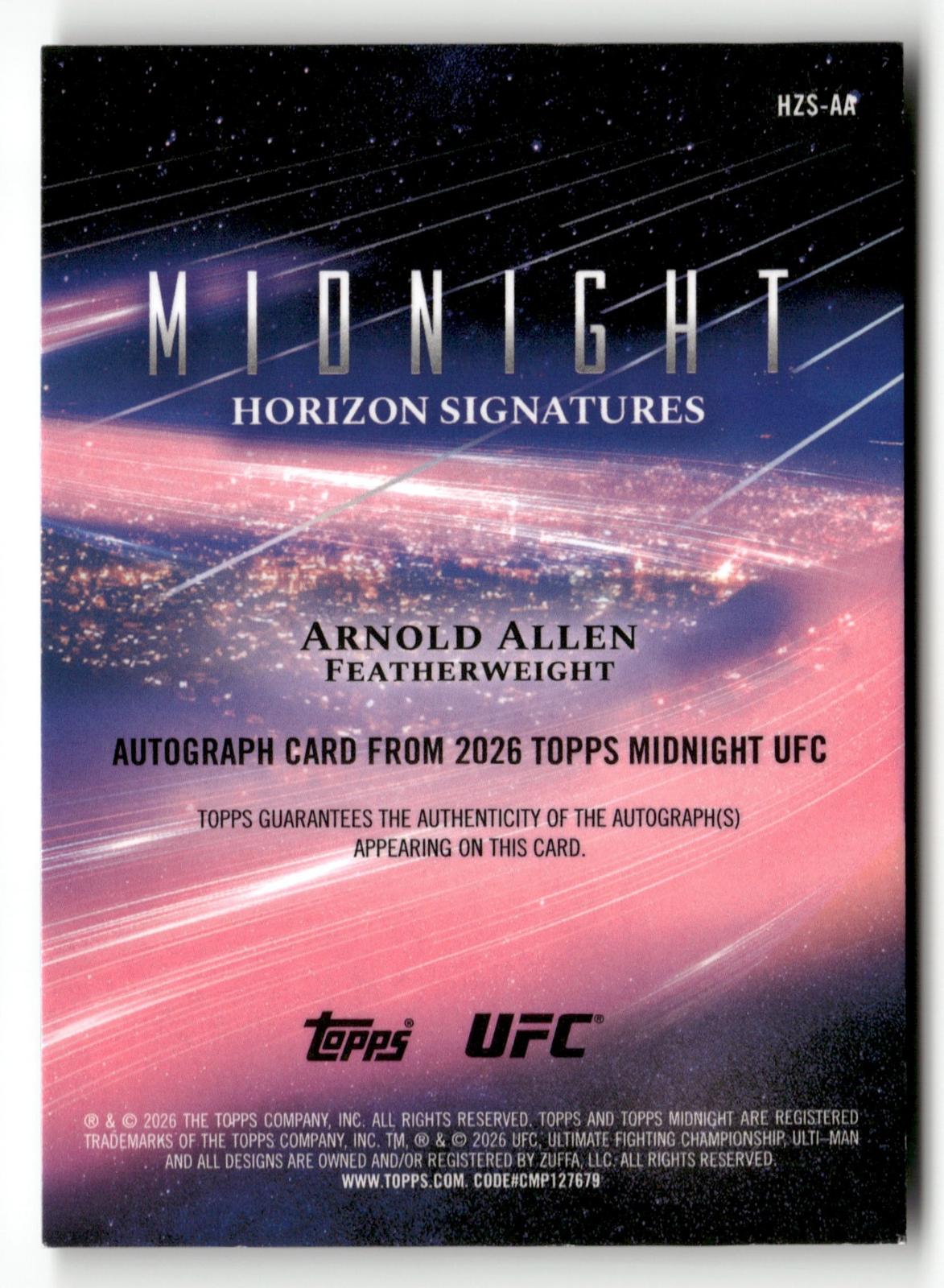 2026 Topps Midnight UFC #HZS-AA Arnold Allen Auto /99